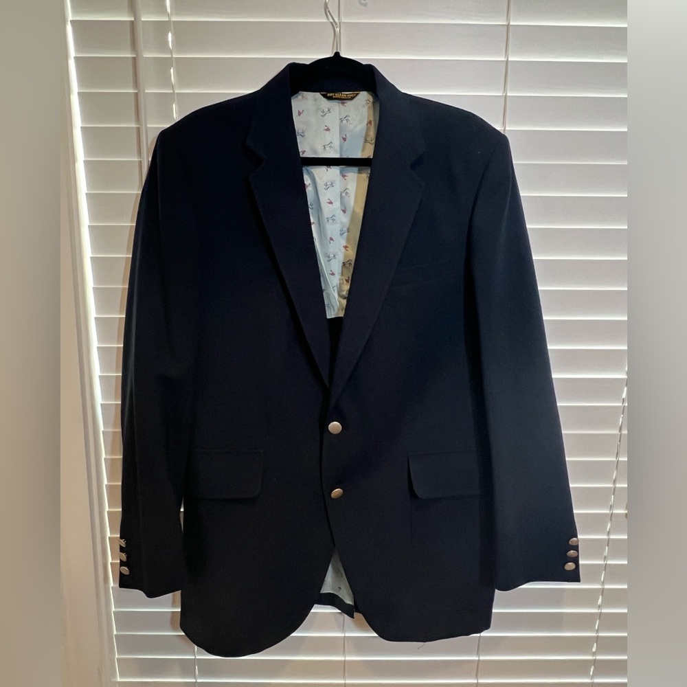 Kuppenheimer‎ by Walton Mens Navy Blue Blazer Equestrian Horse Lining USA Made